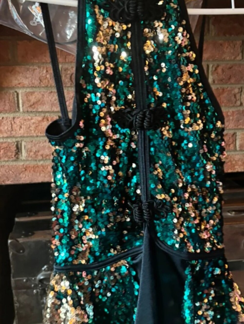 Weissman Green and Gold Sequin Halter Dress for Girls Large With Headband